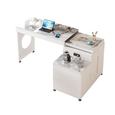 Imagem de Mesas centrais para sala de estar, mesa lateral giratória, mesa de chá inteligente telescópica, mesa de centro moderna com estação de carregamento USB e rodas, adequada para sala de estar (branca)