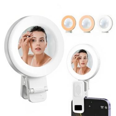 Imagem de Luz de telefone, luz de selfie com clipe com espelho, 3 modos de iluminação ajustados, anel de luz portátil para maquiagem, selfie, videoconferência, TikTok, Vlog