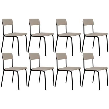 Imagem de Kit 08 Cadeiras Estofada Para Sala De Jantar Sense Preto C01 Linho Palha - Lyam Decor