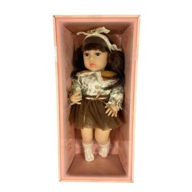 Imagem de Boneca de Porcelana Baby Collection 45cm  Roupinha Estilizada com Caix