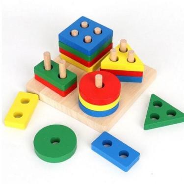 Imagem de Brinquedo Educativo Montessori de Madeira Didático Sensorial Formas e 