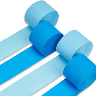 Imagem de PartyWoo Flâmulas de Papel Crepom 4 Rolos de 328 Pés, Pacote de Tons de Papel Azul para Decorações de Festas, Decorações de Casamento, Decorações de Aniversário, Decorações de Chá de Bebê(1,8" X 82 Pé