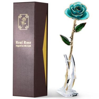 Imagem de Rosa real mergulhada em ouro 24K, Eco Space, azul turquesa