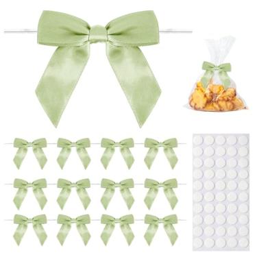 Imagem de Pacote com 50 laços de gravata verde, fita de cetim de 9 cm, mini laços verdes para amarrar pacotes, embalagem de artesanato, sacolas de doces de padaria, lembrancinhas de festa, casamento, decorações