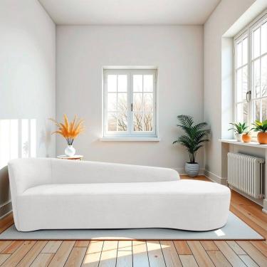 Imagem de Recamier Curvo Orgânico 200cm 3 Lugares Lado Direito para Sala Estar Bouclé Paris Branco