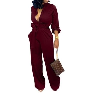 Imagem de Macacão SxClub Wine Red Casual Business Elegant para mulheres