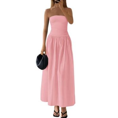 Imagem de Vestido maxi PRETTYGARDEN feminino de verão sem alças A Line rosa