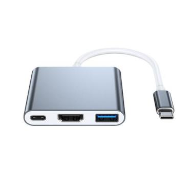 Imagem de Adaptador multi-divisor de hub de rede tipo C 3 em 1 com Hdmi+Usb3.0+P