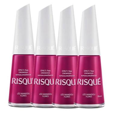 Imagem de Kit 4 Esmalte Risqué Rosas Cremoso Léo Mandou Flores 8ml
