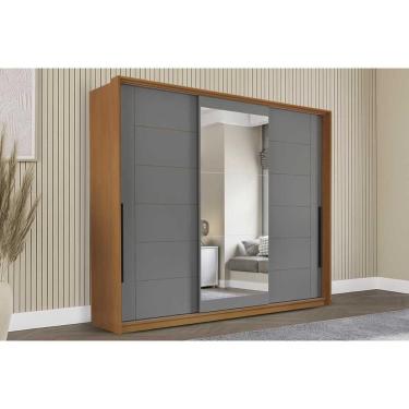 Imagem de Guarda Roupa Casal 3 Portas De Correr (1 C/ Espelho) E 4 Gavetas Lisboa Freijo/cinza - Politorno