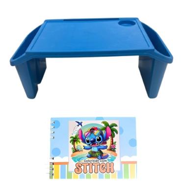 Imagem de Mesa Apoio Infantil + Livro De Capa Dura – 48 Páginas Para Colorir, Criar E Aprender Bandeja Azul Stitch-azul