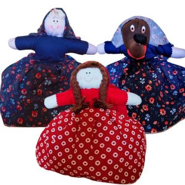 Imagem de Boneca De Pano Vira Três Chapeuzinho Vermelho Feita À Mão 30cm - Bonec