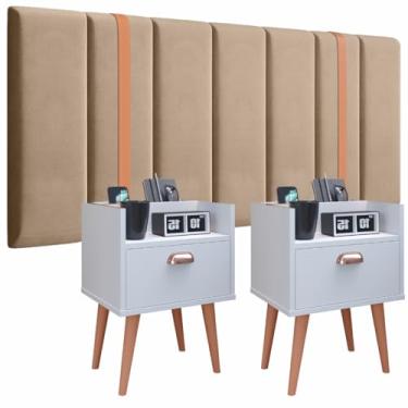 Imagem de Conjunto Quarto com Cabeceira Casal Modulada Casal Queen King com Kit Criado(Bege - Branco,195CM - KING)