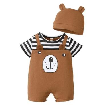 Imagem de Conjunto De Macacão Listrado De Urso De Pelúcia Para Bebê Recém-Nascid