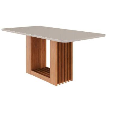 Imagem de Mesa de Sala Jantar Ariela c/ Tampo Madeirado Vidro 180x90cm Cinamomo/Off White - Cimol