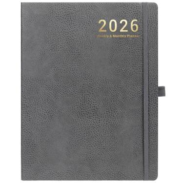 Imagem de Planner 2024-2025 - Agenda mensal semanal 2024-2025, julho de 2024 - junho de 2025, 21,6 cm x 28 cm, capa de couro com papel grosso, bolso traseiro com páginas de anotações - cinza