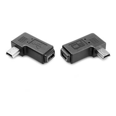 Imagem de chenyang Pacote com 2 mini USB 5 pinos macho para fêmea 90 graus adaptador conector de extensão ângulo esquerdo e direito