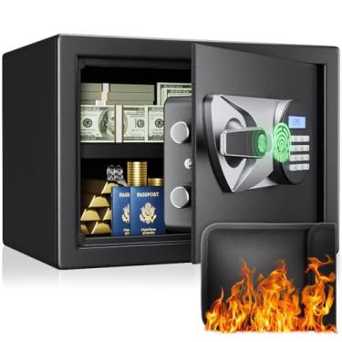Imagem de Blacksmith SAFEHome Safe Cofre biométrico de 0,9 filhote com alça de desbloqueio de impressão digital, prateleira removível, cofre de segurança para joias de escritório em casa valiosas