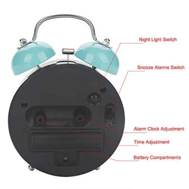 Imagem de Yctze Double Bell Ultra Silent Silent Mechanical Alarm Com Alarme Alto - Movimento de Quartzo Vintage Assistir para Casa e Viajar (Azul)