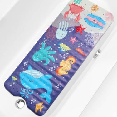 Imagem de Tapete de banho para bebê antiderrapante, tapete de banheira extra longo para adultos, 101 x 40 cm, sem mofo, tapete de banho antiderrapante com desenhos animados para banheira com ventosas e