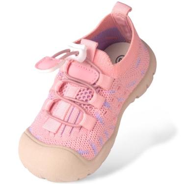 Imagem de Sapatos de primeira caminhada para bebês de 1 a 4 anos para crianças de 1 a 4 anos, sola macia, antiderrapante, malha de algodão, respirável, leve, material TPR sem cadarço, tênis para uso ao ar livre