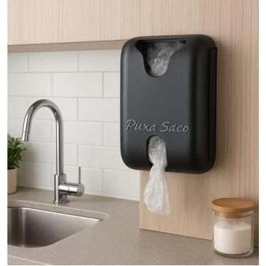 Imagem de Puxa Saco Dispenser Preto Porta Sacolas Plástica Adesivo 3M - Bem Útil