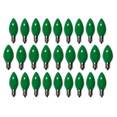 Imagem de Lâmpadas de substituição de luzes de Natal Holiay Pride C7 - Lâmpadas de substituição C7 - Base de candelabro E12 - 5 watts, 120 volts - Conjunto de 25 (verde)