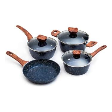 Imagem de Conjunto de Panelas Antiaderente com Tampa de Vidro 04 Peças, Preto, Alumínio de Qualidade, Revestimento Antiaderente, Cabos Ergonômicos e Compatível com Todos os Tipos de Fogão