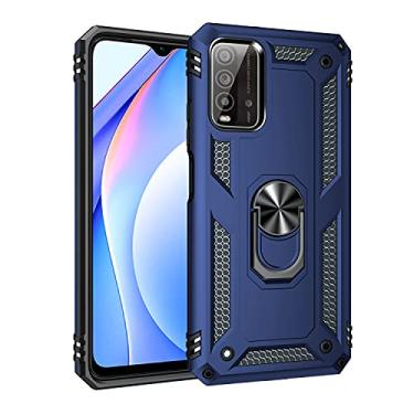Imagem de SORAKA Capa para Xiaomi Poco M3 com suporte de anel capa protetora Xiaomi Poco M3 capa traseira de policarbonato rígido com placa de metal para celular magnético suporte de carro azul