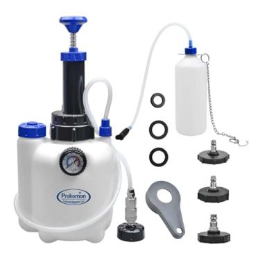 Imagem de Prokomon Bomba de fluido de sangria de freio manual 3L com 4 adaptadores de cilindro mestre e garrafa de sangria de freio de 1L adequada para a maioria dos veículos operação com uma pessoa