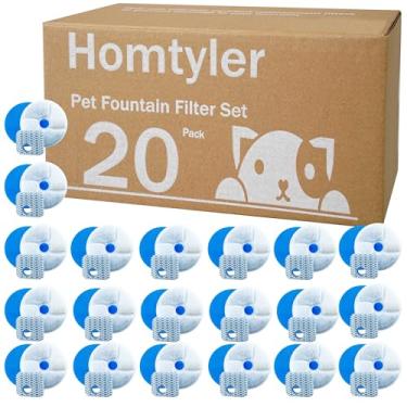 Imagem de Homtyler Filtros de fonte de água para gatos de aço inoxidável, pacote com 20 filtros de fonte de gato, 3 sistemas de filtragem tripla, filtros de carvão ativado para filtro automático de fonte de