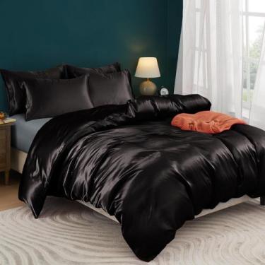Imagem de Conjunto de capa de edredom Horbaunal Satin Queen/Full Size Black 5 un