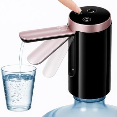 Imagem de Bomba Elétrica de Água para Galão Recarregável USB Display Digital LCD Botão Smart Touch Automática Dobrável Linha Premium Dispensador Portátil Bebedouro Sugador para Garrafão 20 Litros (PRETO)