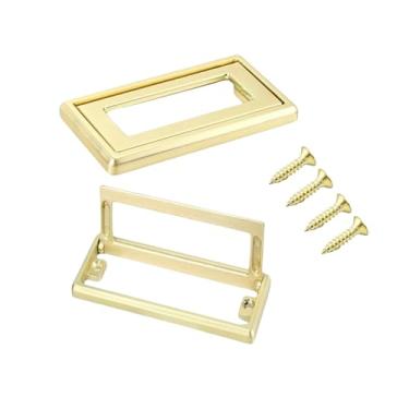 Imagem de YLXSS Puxador de liga de zinco de 4 cores, puxadores retangulares em concha, puxador quadrado para porta de armário com parafusos (ouro, médio, distância do furo: 64 mm)