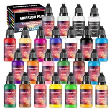 Imagem de Tinta para aerógrafo - Conjunto de tinta de aerógrafo de 22 cores com 2 estanhos, kit de tinta acrílica de plástico e madeira pronto para pulverizar, à base de água para artistas iniciantes hobbyist