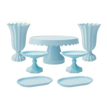 Imagem de Kit Boleira E Bandejas PéRola - Inclui Boleira , Vasos Popi,Mini Boleiras E Bandejas PéRola Para DecoraçãO De Festa(AZC - AZUL CANDY)