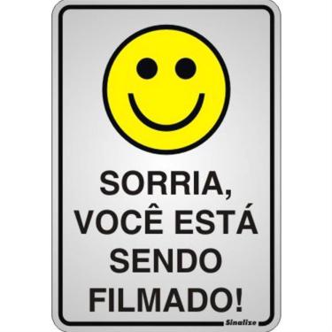 Imagem de Placa de Alumínio Auto-Adesiva 16x23cm Sorria Você Esta Sendo Filmado - 150 AI - SINALIZE