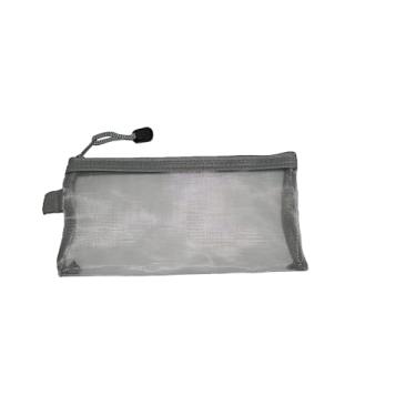 Imagem de Necessaire Estojo Transparente de Nylon Cinza – Organizador Compacto 21x11cm com Zíper Reforçado, Ideal para Viagem, Maquiagem, Material Escolar e Artigos de Higiene
