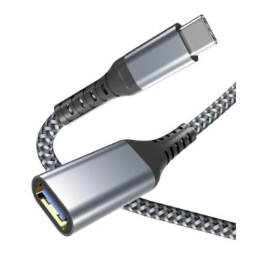 Imagem de ALLEASA Cabo USB C para USB fêmea, tipo C macho para USB 3.0 fêmea OTG cabo Thunderbolt3 para adaptador USB compatível com iPhone 16 Pro Max, iPad MacBook Pro/Air 2024, Galaxy S24/S23 (cinza, 3 metros