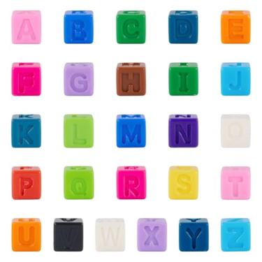 Imagem de FASHEWELRY 150 peças de contas de acrílico em cubo com espaçador de orifício grande 12 mm quadrado colorido inicial alfabeto contas europeias para pulseiras da amizade, colar, faça você mesmo