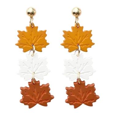 Imagem de Luolinice Brincos de folha de ação de graças para mulheres, lindos brincos de folha de bordo, brincos pendentes de outono, presentes de feriado de Ação de Graças, Zinco, Sem pedra preciosa
