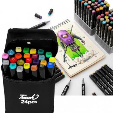 Imagem de Kit Canetinha Ponta Dupla 24 Cores Para Artista Estudante Trabalho Caligrafia Marcadores Permanentes Desenho Profissional Secagem Rápida Antitóxica Estojo (cor) preta