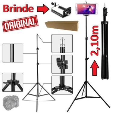 Imagem de Tripé 2,10m Profissional Câmera e Celular Pedestal Robusto Para Ilumin
