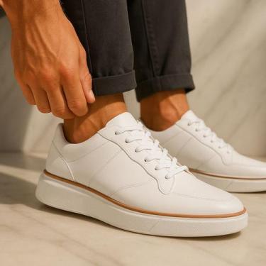 Imagem de Sapato Casual Masculino Sola Alta Bertelli Tenis Estiloso, Branco, 43