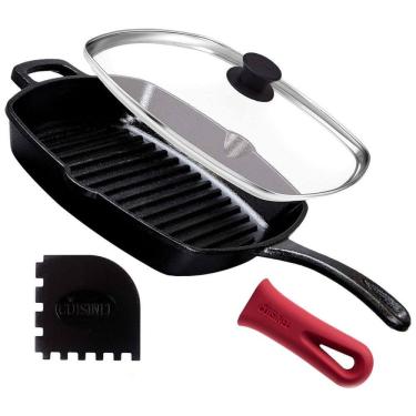 Imagem de Frigideira de Ferro Fundido Pré Temperada, com Alça de Silicone, CUISINEL C10 SG G, Preto