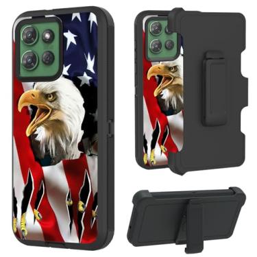 Imagem de RAUEDWDJS Capa para Motorola Moto G Power 5G 2025/Moto G Play 2025 com clipe giratório para cinto à prova de choque proteção contra quedas resistente de corpo inteiro capa robusta - bandeira dos EUA