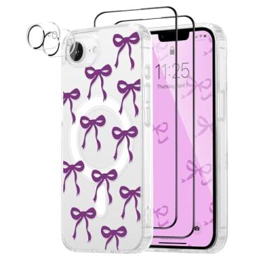 Imagem de UEEBAI Capa magnética para iPhone 16e, capa de arco compatível com MagSafe, pacote com 2 [protetor de tela + protetor de lente da câmera], capa protetora transparente sem fio fina para mulheres e