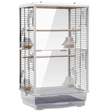 Imagem de Gaiola de pássaro gaiola de periquito branco pet shop grande gaiola ornamental, gaiola de pássaro interativa para casa transparente, gaiola de papagaio resistente ao desgaste, fácil de montar (cor