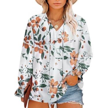 Imagem de Blusa feminina Eytino Plus Size Boho Floral com decote em V 3X branca