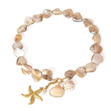 Imagem de Colar Buzios Aço Inoxidável Dourado Estrela Mar Concha Caracol Pérola- Gargantilha Choker Banhado a Ouro 18K Grande Longo Pescoço Sereia- Colar Aço cirúrgico 18K Presente Amiga Esposa Praia Praiano Verão Festa Pool Party Viagem